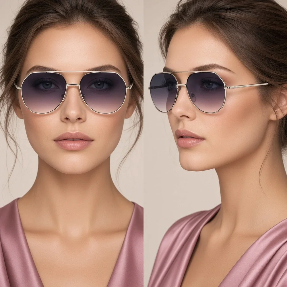 Oversized Round Pilot Sunglasses Gradient Lens Metal Women Luxury Trendy Fancy
